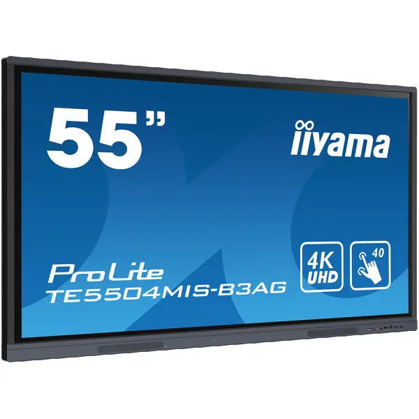 IIYAMA 55'' iiWare9 , 40-Points Touch Screen with zero bonding, 3840x2160, UHD IPS panel, Metal Housing, Fan-less, Speakers, VGA, HDMI 3x, U