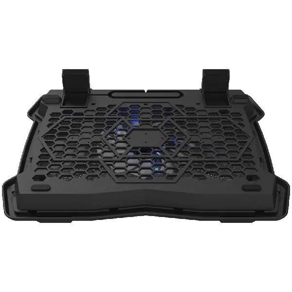 Cooling stand single fan with 2x2.0 USB hub, support up to 10''-15.6'' laptop, ABS plastic and iron,  Fans dimension:125*125*15mm(1pc), DC 5V