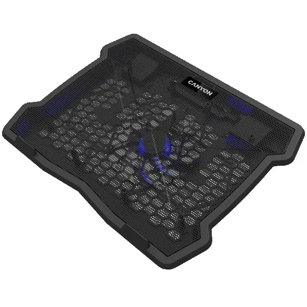 Cooling stand single fan with 2x2.0 USB hub, support up to 10''-15.6'' laptop, ABS plastic and iron,  Fans dimension:125*125*15mm(1pc), DC 5V