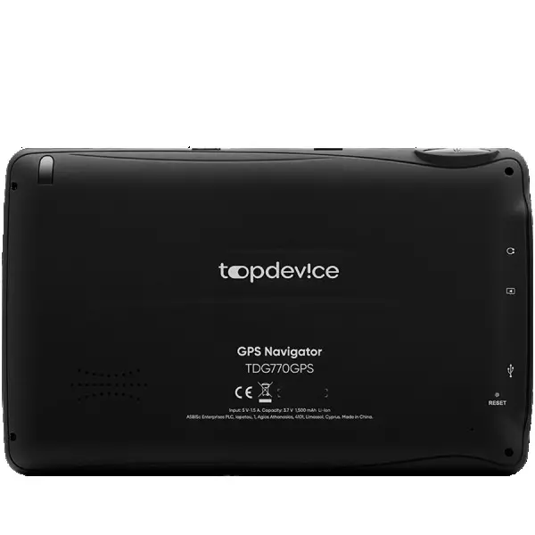 Topdevice GPS Navigator 770, 7'' (800*480) TN display, WinCE 6.0, 800MHz Mstar MSB2531 Cortex A7, 128MB DDR, 8GB Flash, 1500mAh battery, col