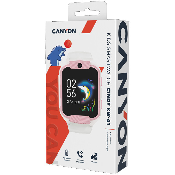 Kids smartwatch Canyon Cindy KW-41, 1.69''IPS colorful screen 240*280, ASR3603C, Nano SIM card, 192+128MB, GSM(B3B8), LTE(B1.2.3.5.7.8.20) 6