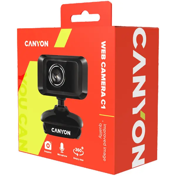 CANYON Enhanced 1.3 Megapixels resolution webcam with USB2.0 connector, viewing angle 40°, cable length 1.25m, Black, 49.9x46.5x55.4mm, 0.0