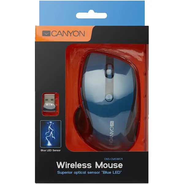 CANYON MW-01 2.4GHz wireless mouse with 6 buttons, optical tracking - blue LED, DPI 100012001600, Blue Gray pearl glossy, 113x71x39.5mm, 0.