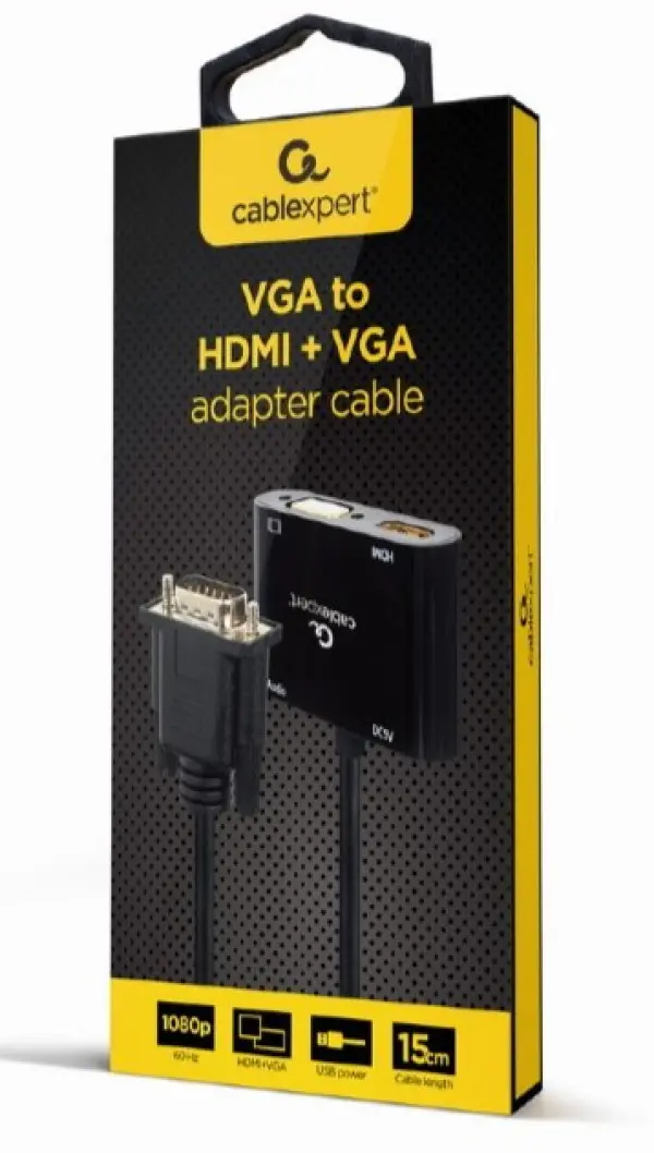 A-VGA-HDMI-02 Gembird VGA to HDMI + VGA adapter cable, 0.15 m, black