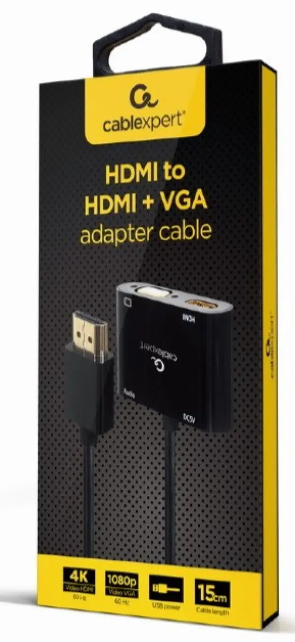 A-HDMIM-HDMIFVGAF-01 Gembird HDMI male to HDMI female + VGA female + audio adapter cable, black