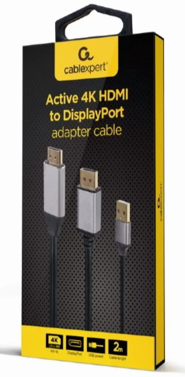 A-HDMIM-DPM-01 Gembird Active 4K HDMI male to DisplayPort male adapter cable, 2m, black