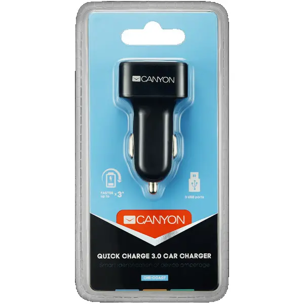 CANYON C-07 Universal 3xUSB car adapter(1 USB with Quick Charger QC3.0), Input 12-24V, Output USB5V-2.1A+QC3.05V-2.4A&9V-2A&12V-1.5A, with 