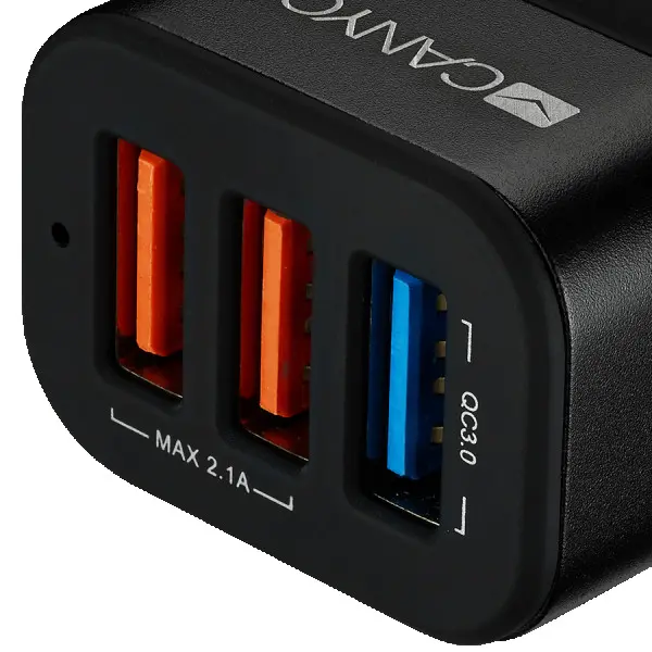 CANYON C-07 Universal 3xUSB car adapter(1 USB with Quick Charger QC3.0), Input 12-24V, Output USB5V-2.1A+QC3.05V-2.4A&9V-2A&12V-1.5A, with 