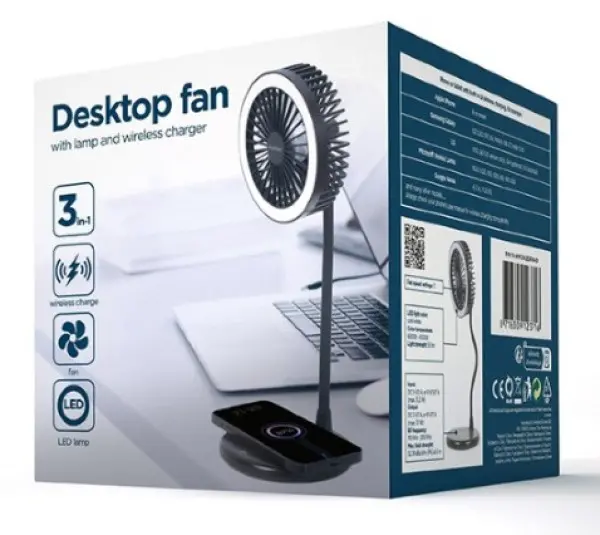 TA-WPC10-LEDFAN-01 Gembird Desktop ventilator sa lampom i bezicim punjacem