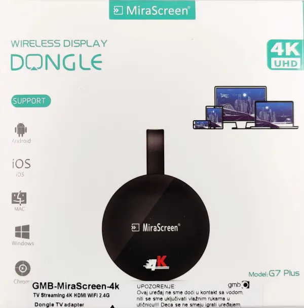 GMB-MiraScreen-4K ** Gembird MIRACAST DLNA & airplay HDMI WiFI Dongle TV adapter, 1080p sent v(1759)