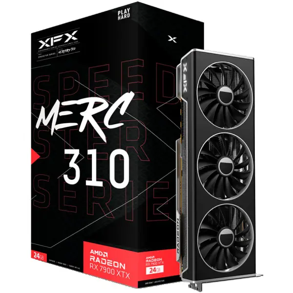 XFX AMD Video Card RX-7900XTX Speedster MERC310 BLACK 24GB GDDR6 384bit, 2615 MHz  Gbps, 3 x DP, 1 x HDMI,  3 fan, 2 slot ( RX-79XMERCB9 ) 