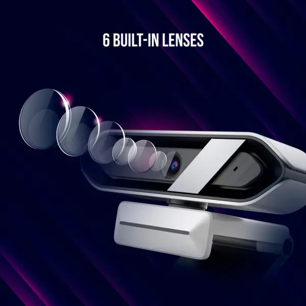 LORGAR Streaming Camera,2K 1080P60fps, 13'',4Mega CMOS Image Sensor, Auto Focus, Built-in high sensivity low noise cancelling Microphone,whi