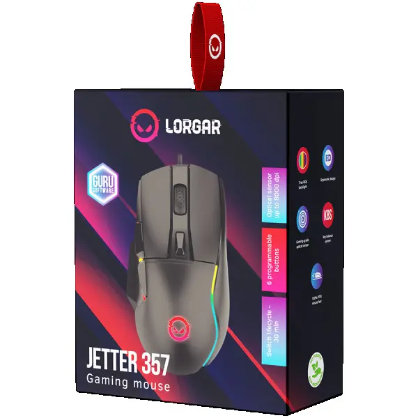 LORGAR gaming mice, Optical Gaming Mouse with 6 programmable buttons, Pixart ATG4090 sensor, DPI can be up to 8000, 30 million times key li