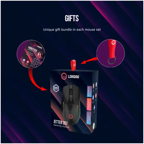 LORGAR gaming mice, Optical Gaming Mouse with 6 programmable buttons, Pixart ATG4090 sensor, DPI can be up to 8000, 30 million times key li