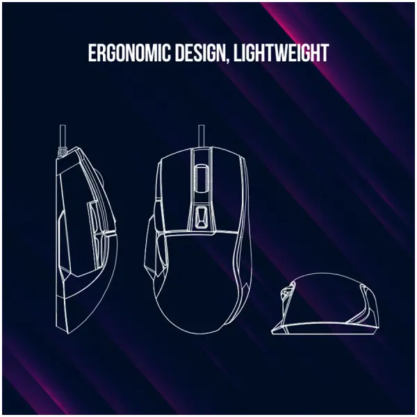 LORGAR gaming mice, Optical Gaming Mouse with 6 programmable buttons, Pixart ATG4090 sensor, DPI can be up to 8000, 30 million times key li