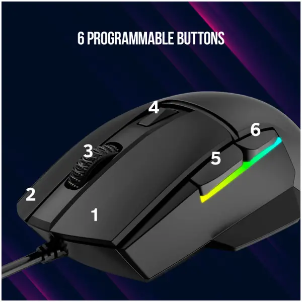 LORGAR gaming mice, Optical Gaming Mouse with 6 programmable buttons, Pixart ATG4090 sensor, DPI can be up to 8000, 30 million times key li