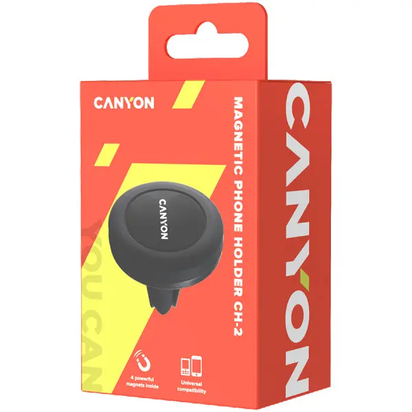 Canyon CH-2 Car Holder for Smartphones,magnetic suction function ,with 2 plates(rectanglecircle), black ,44*44*40mm 0.035kg ( CNE-CCHM2 ) 