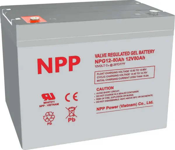 NPP NPG12V-80Ah, GEL BATTERY, C20=80AH, T16, 330x171x214x220, 22,6KG, Light grey
