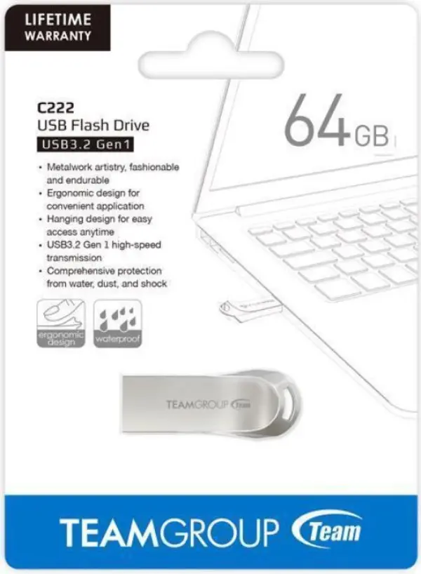 TeamGroup 64GB C222 USB 3.2 SILVER TC222364GS01