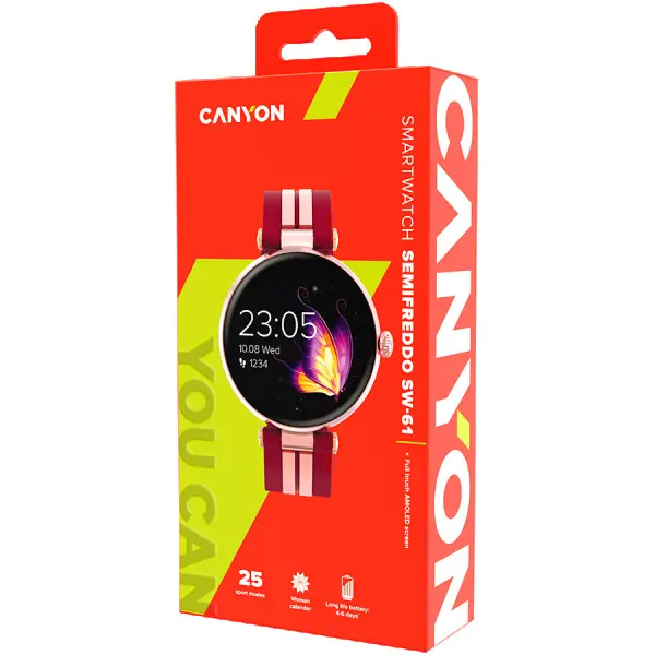 CANYON Smart watch Rtl8762dt, 1.19 Amoled 390x390px, oncell TP, 192KB RAM, 3.7V 190mAh battery, Rosegold alumimum alloy case middle frame +
