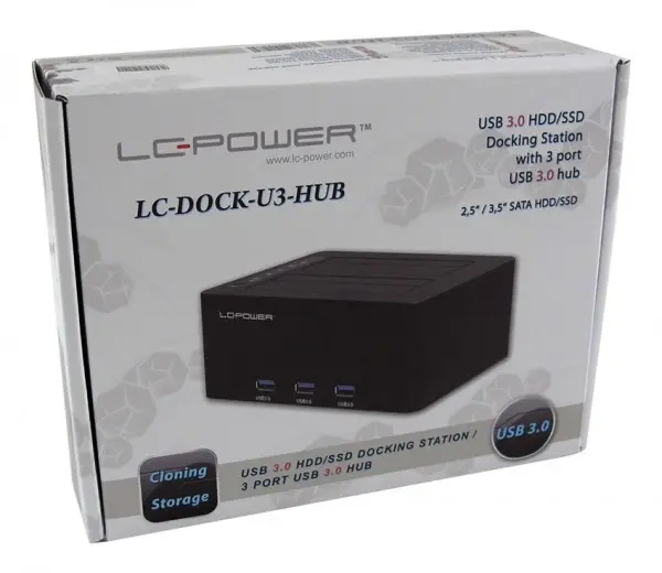 HDD D. Station dual bay LC-DOCK-U3-HUB 2xSSDHDD, Black ,3x USB3.0 HUB