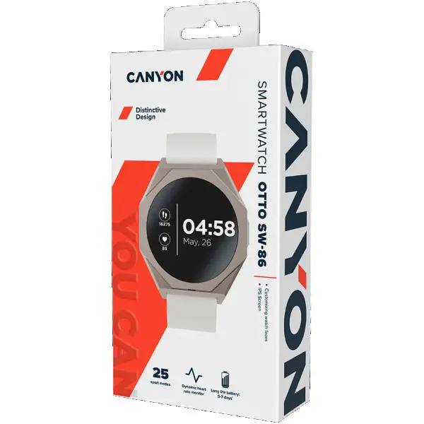 CANYON Otto SW-86, Smart watch Realtek 8762DK LCD 1.3 LTPS 360X360px, G+F 1+gesture 192KB Li-ion polymer battery 3.7v 280mAh,Silver aluminu