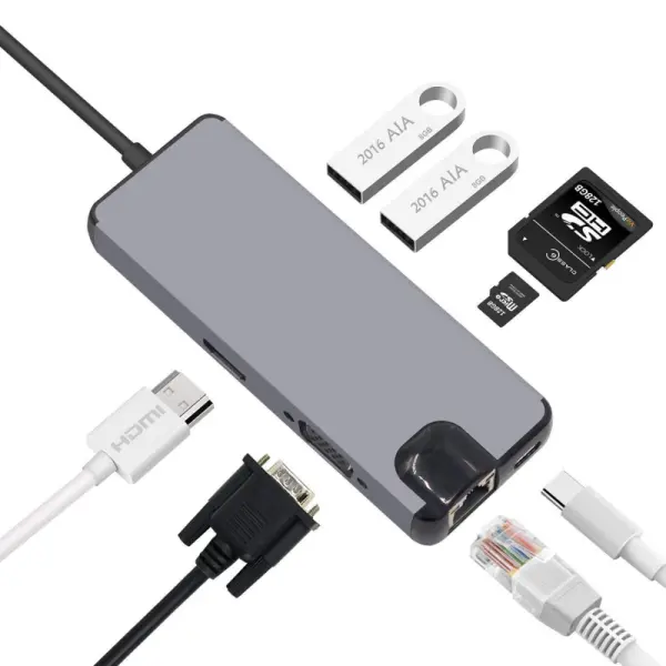 Adapter Type C na RJ45 (LAN) HDMI VGA 2xUSB 3.0 PD SD micro SD 7u1 JWD-TC32