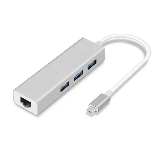 Adapter Type C na 3 USB 3.0+ RJ45 GB JWD-T5 srebrni