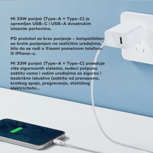 XIAOMI Mi 33W punjač  (Type-A+Type-C) EU