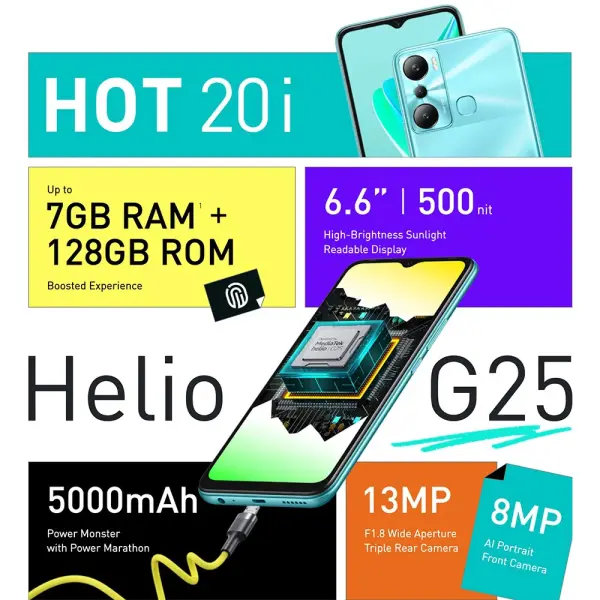Smartphone INFINIX Hot 20i 4GB64GBcrna' ( '10036959' ) 