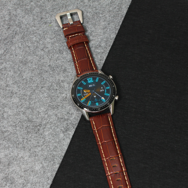 Narukvica elegant relief kozna za smart watch 22mm tamno braon
