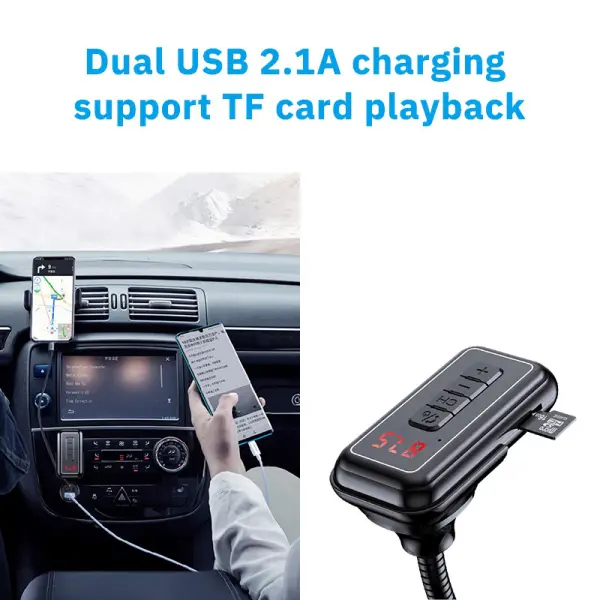 FM transmiter Y4 USB TF Bluetooth 5.0, call ID, modlularni,  handsfree crni