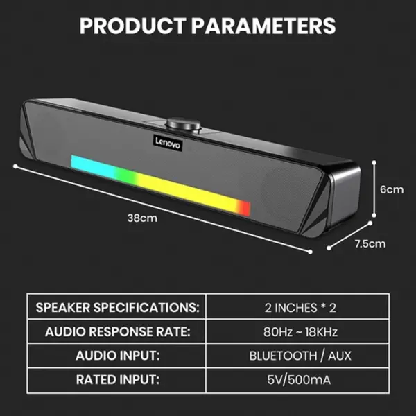 Bluetooth + USB zvucnik Lenovo TS33B RGB crni