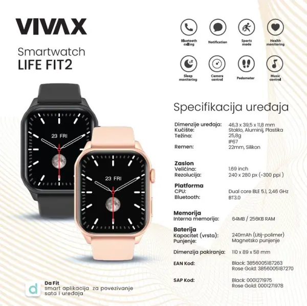 Vivax smart watch Life FIT 2 crni