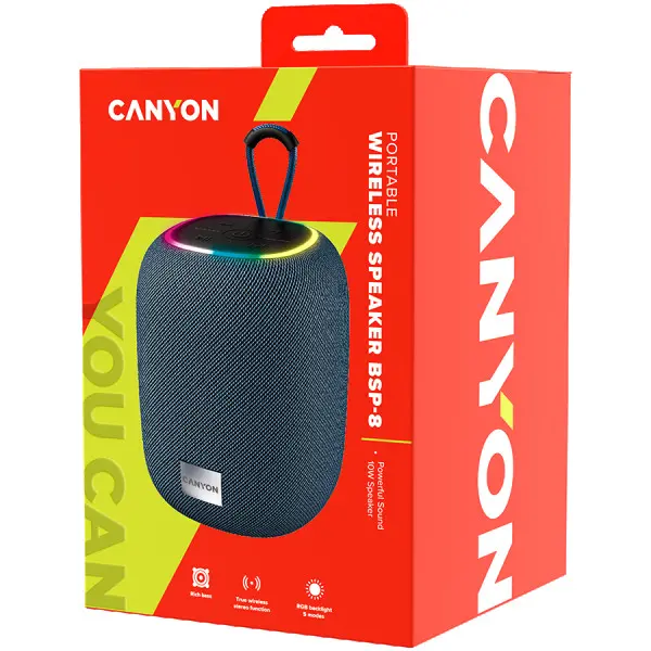 CANYON BSP-8, Bluetooth Speaker, BT V5.2, BLUETRUM AB5362B, TF card support, Type-C USB port, 1800mAh polymer battery, Max Power 10W, Grey,