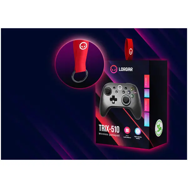 LORGAR TRIX-510, Gaming controller, Black, BT5.0 Controller with built-in 600mah battery, 1M Type-C charging cable ,6 axis motion sensor su