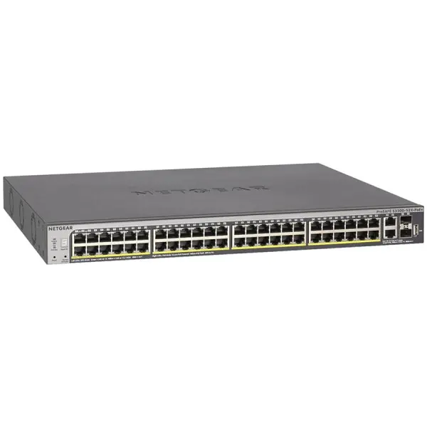 Gigabit Stackable Smart Switch (48 GE ports, 4 10G ports, PoE+) 4 Dedicated, 2 Copper and 2 Fiber (S3300 series S3300-52X-PoE+) ( GS752TXP-