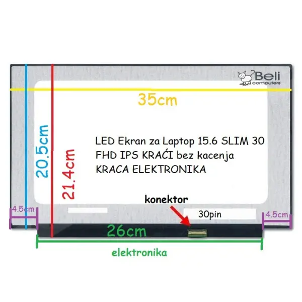 LED Ekran za Laptop 15.6 SLIM 30 FHD IPS KRAĆI bez kacenja KRACA ELEKTRONIKA (2)