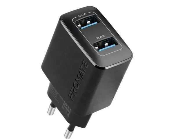 PROMATE BIPLUG 12W zidni punjac 2 USB port crni