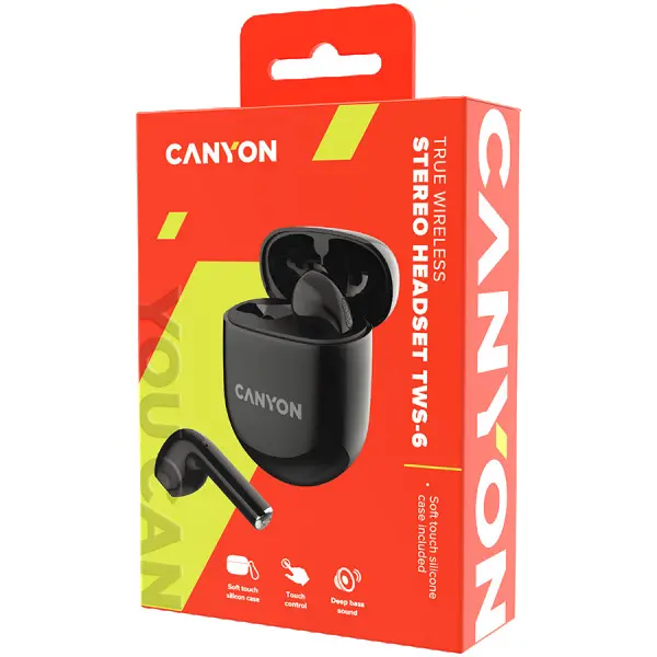 CANYON TWS-6, Bluetooth headset, with microphone, BT V5.3 JL 6976D4, Frequence Response:20Hz-20kHz, battery EarBud 30mAh*2+Charging Case 40 (2)