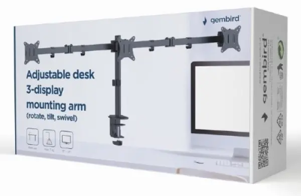 MA-D3-01 Gembird Podesivi stoni drzac za monitor sa tri ruke,tilt,rotacija, okretanje, 17-27 max.7kg