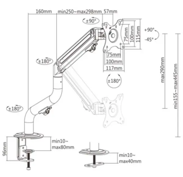 MA-DA1-02 Gembird Podesivi stoni drzac za monitor,tilt, 17-32 max.8kg