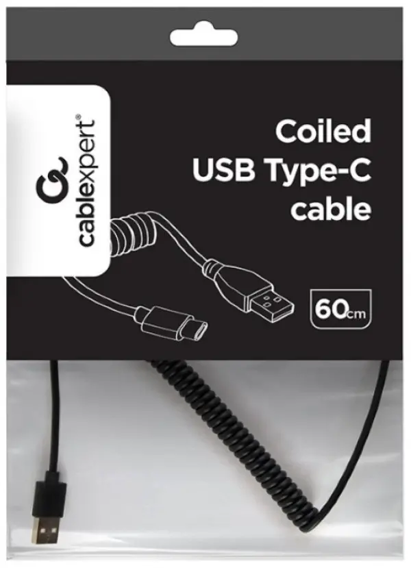 CC-USB2C-AMCM-0.6M Gembird Spiralni USB 2.0 AM na USB-C kabl, 0.6m, black