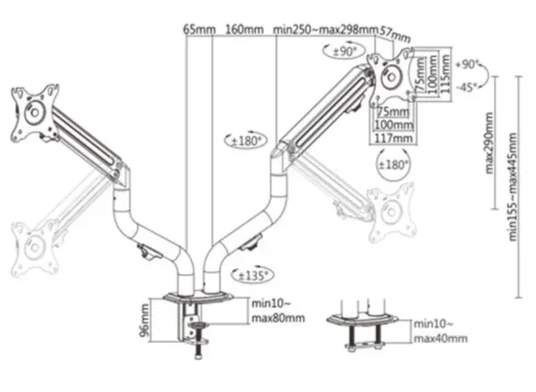 MA-DA2-02 Gembird Podesivi dupli stoni drzac za monitor, tilt,17-27 max.2x8kg