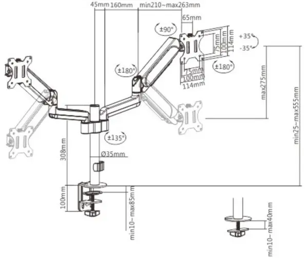 MA-DA2P-01 Gembird Podesivi dupli stoni drzac za monitor, tilt,17-232 max.2x9kg