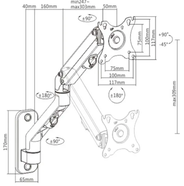 MA-WA1-02 Gembird Podesivi zidni drzac za monitor,tilt, 13-27 max.7kg