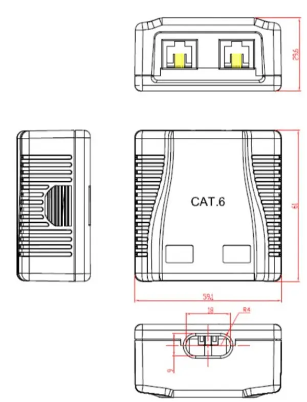 NCAC-2U6-01 Gembird CAT6 UTP 2-port skutija za površinsku montažu za RJ45