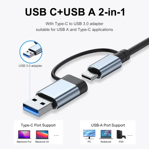 Adapter Type C - USB 3.0 na 2xType C, 3xUSB 3.0 i 2xUSB 2.0 7u1 20cm kabl