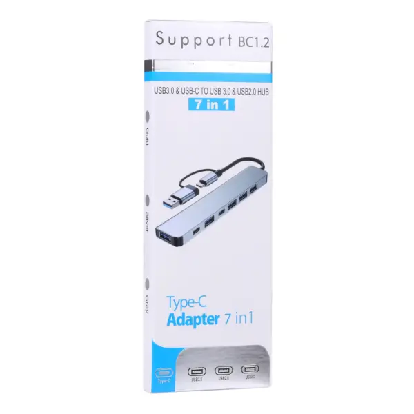 Adapter Type C - USB 3.0 na 2xType C, 3xUSB 3.0 i 2xUSB 2.0 7u1 20cm kabl