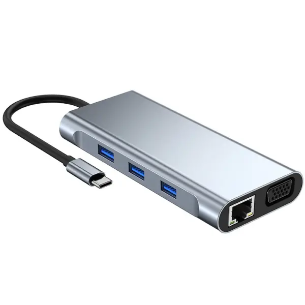 Adapter Type C na LAN Gb, SD card, TF, Type C, 3xUSB 3.0, Audio, HDMI i VGA 10 u 1 20cm kabl